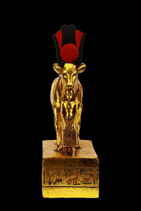 Vintage statue goddess Hathor protecting Psammetic large sculpture heavy stone gold leaf hand painted made in Egypt