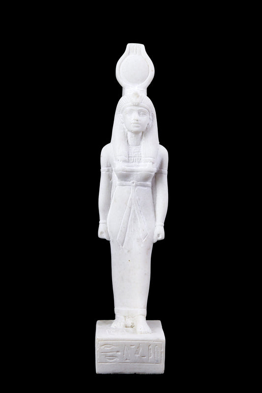 Ancient Egyptian statue of Isis white sculpture heavy marble stone made in Egypt