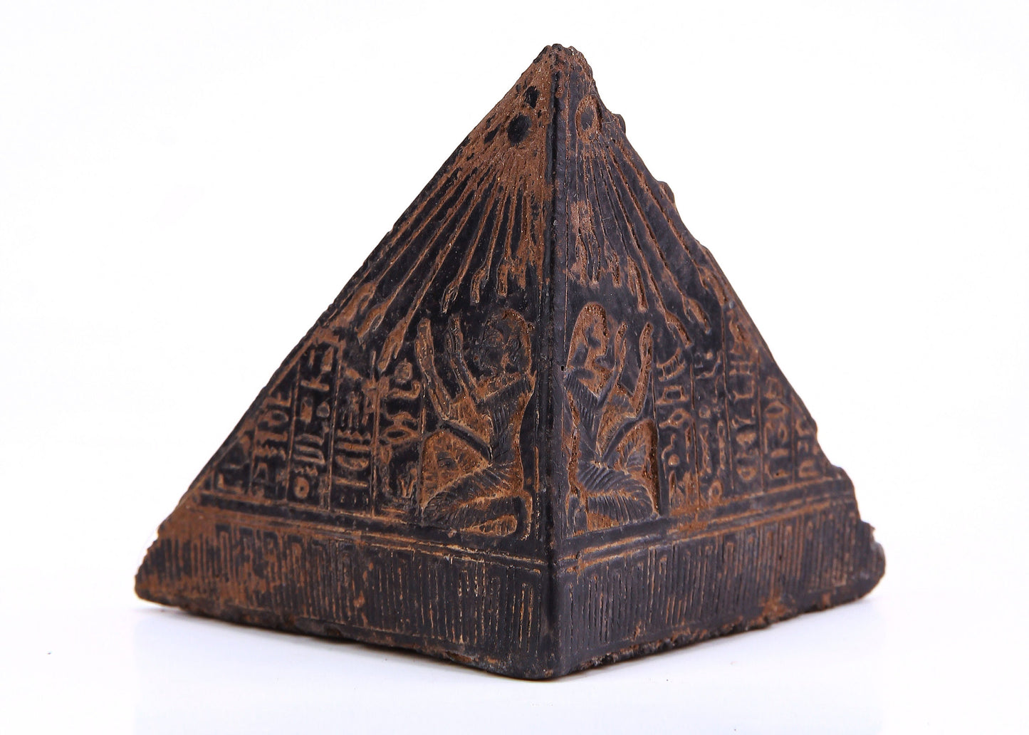 Ancient Egyptian pyramid of Giza with three side Egyptian Gods and decorations for better sleep and deeper meditation. Made in Egypt.