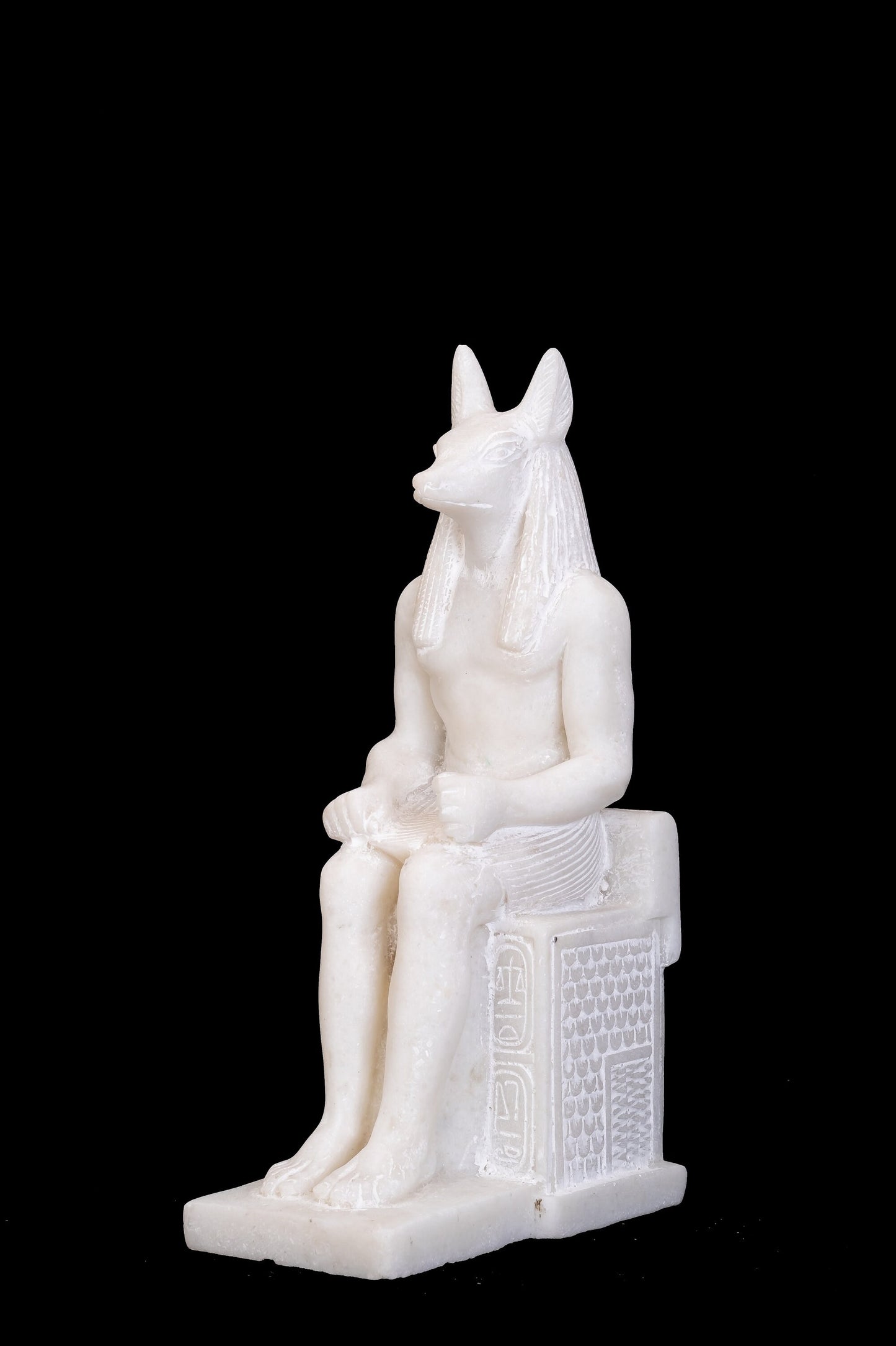 Amazing statue of the Jackal Anubis sitting on a throne Replica Altar statue handmade in Egypt from Alabaster stone - heavy Masterpiece