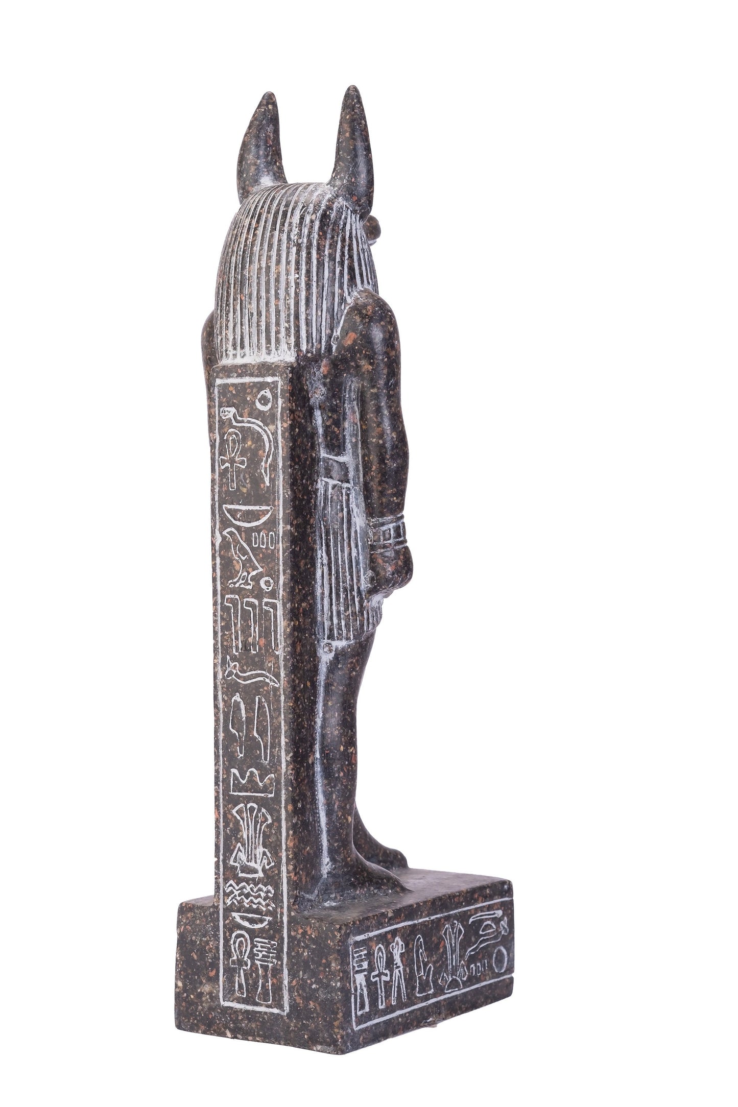 A unique ancient Egyptian statue of Anubis Jackal God of afterlife and mummification standing with jackal head and human body - Handmade