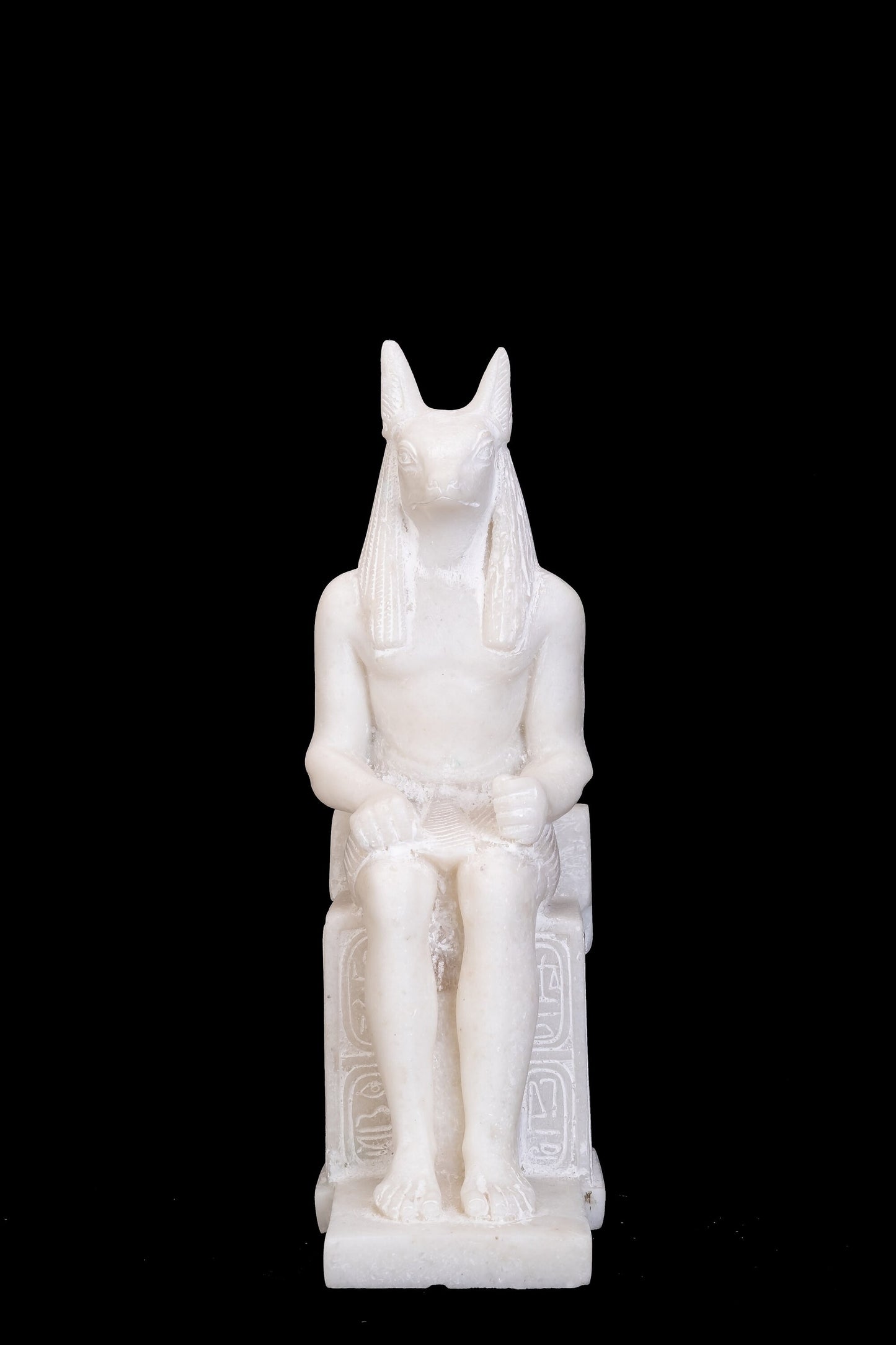 Amazing statue of the Jackal Anubis sitting on a throne Replica Altar statue handmade in Egypt from Alabaster stone - heavy Masterpiece