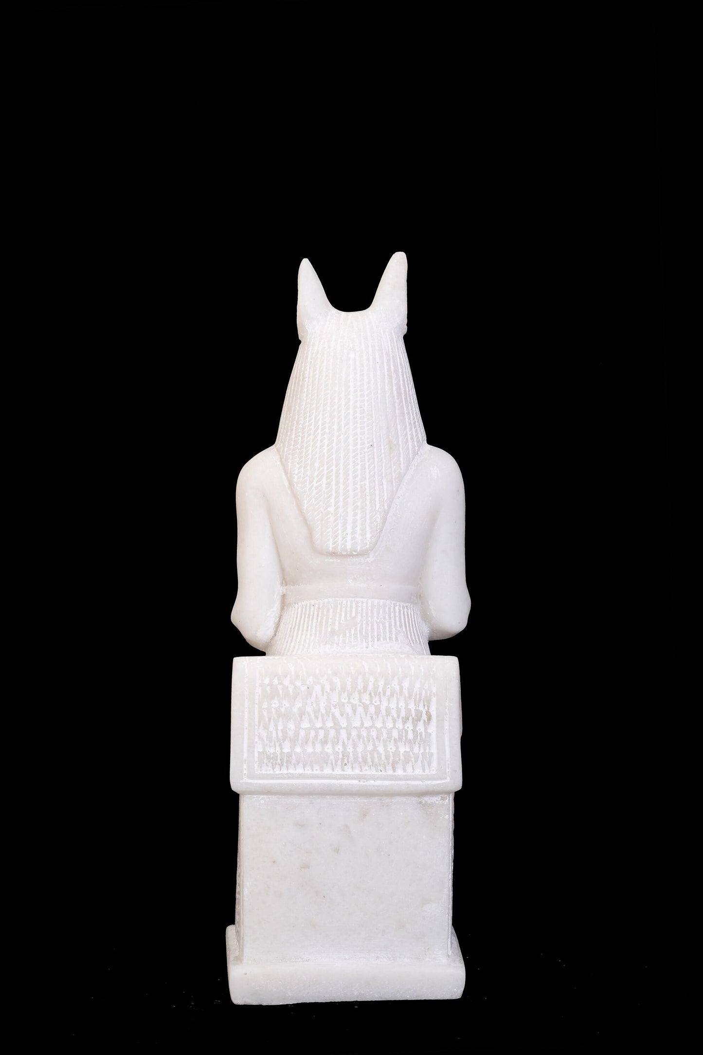 Amazing statue of the Jackal Anubis sitting on a throne Replica Altar statue handmade in Egypt from Alabaster stone - heavy Masterpiece