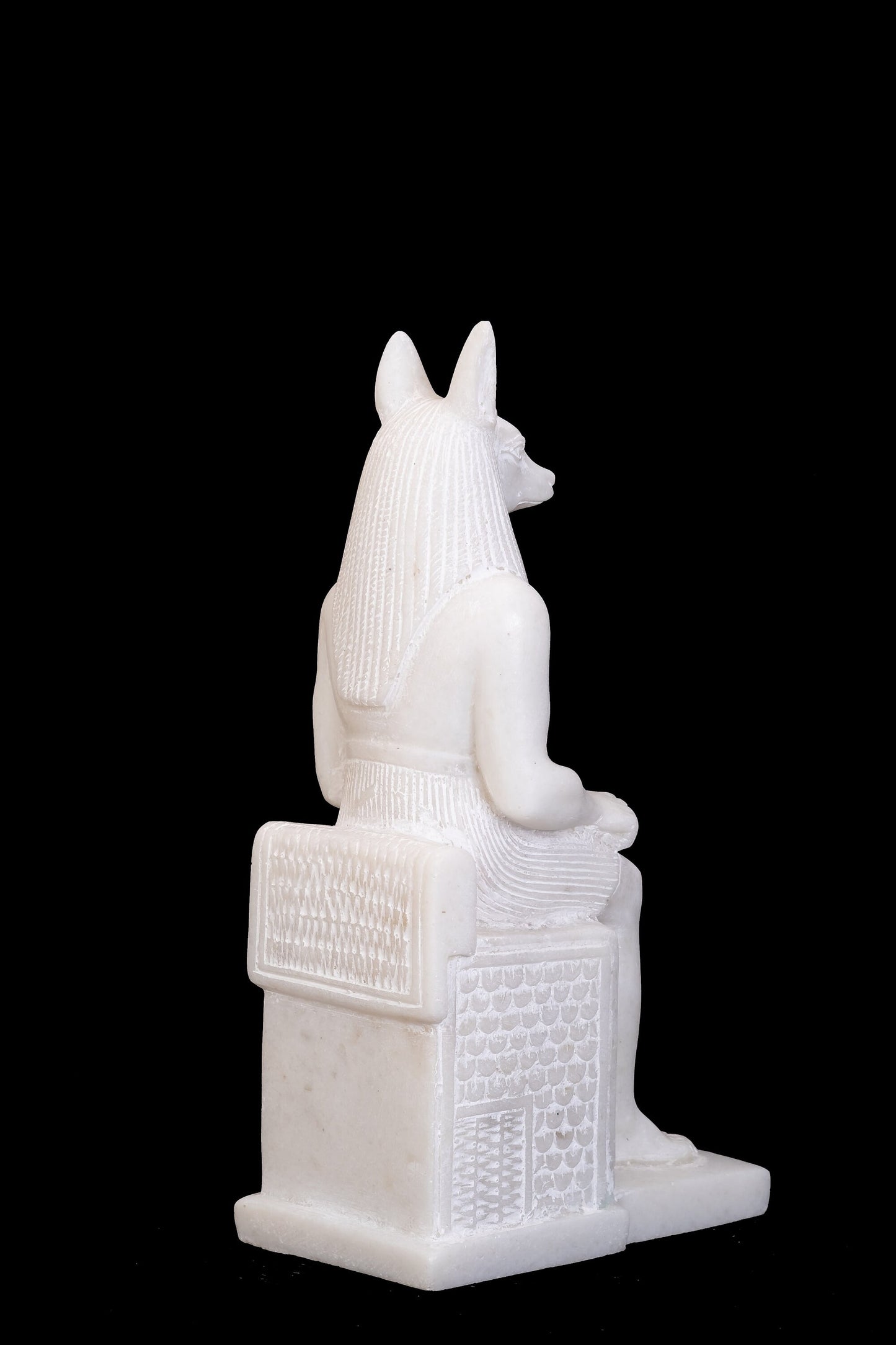 Amazing statue of the Jackal Anubis sitting on a throne Replica Altar statue handmade in Egypt from Alabaster stone - heavy Masterpiece