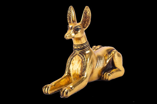 Ancient Egyptian statue of God Anubis Jackal Dog gold leaf hand painted made in Egypt