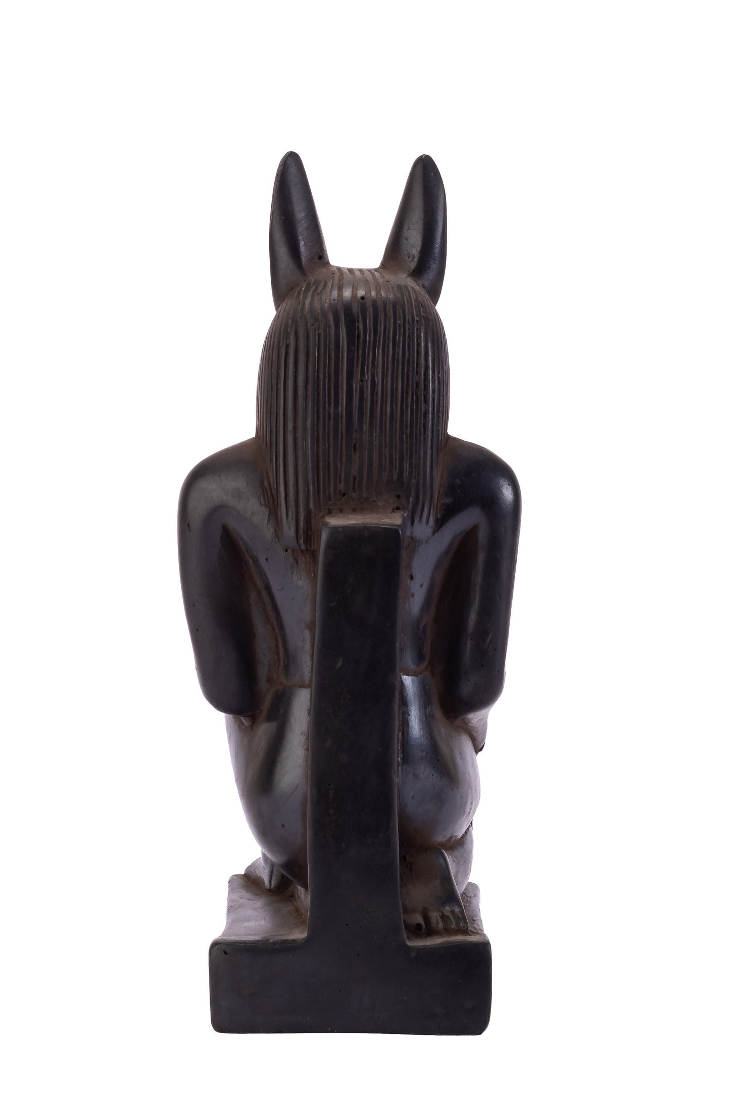 Ancient Egyptian statue of seated Anubis Jackal Dog Black solid stone made in Egypt