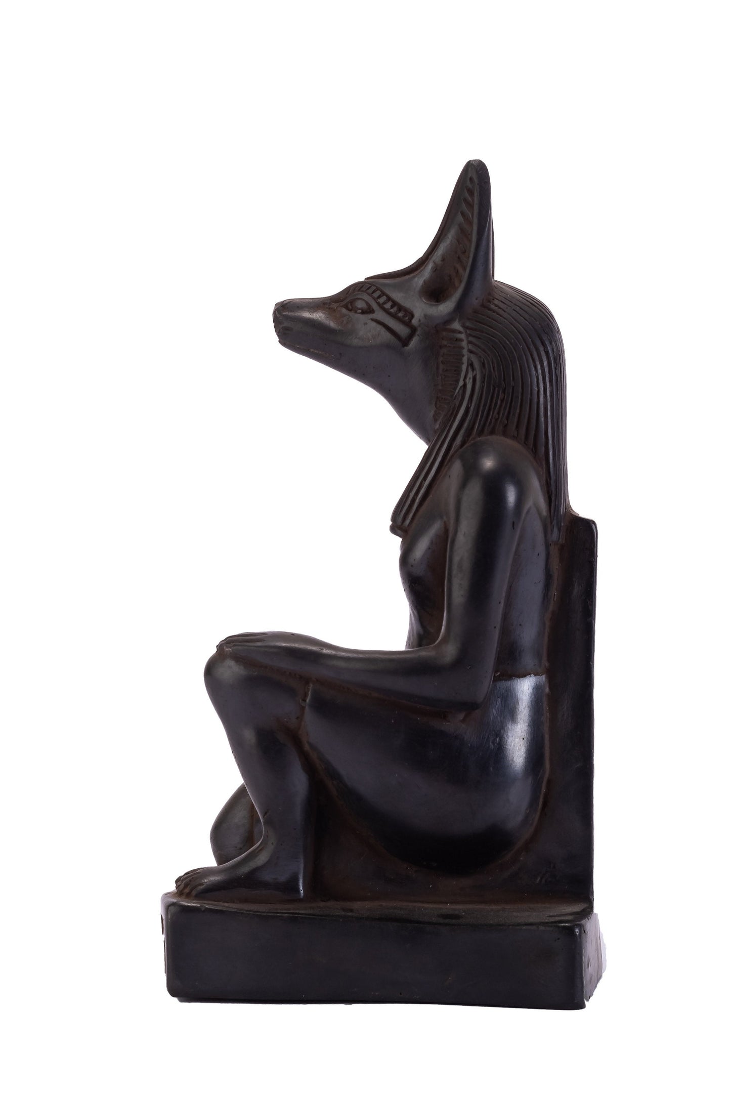 Ancient Egyptian statue of seated Anubis Jackal Dog Black solid stone made in Egypt