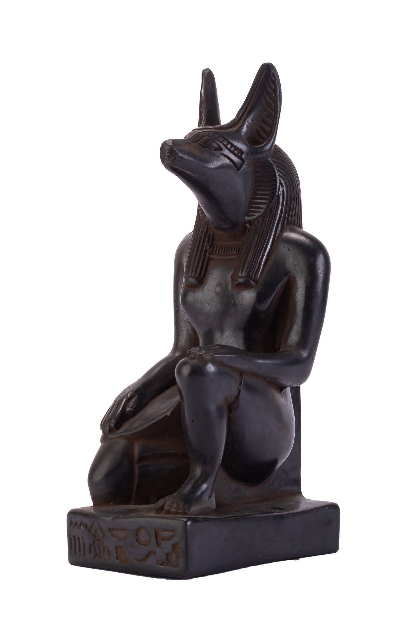 Ancient Egyptian statue of seated Anubis Jackal Dog Black solid stone made in Egypt