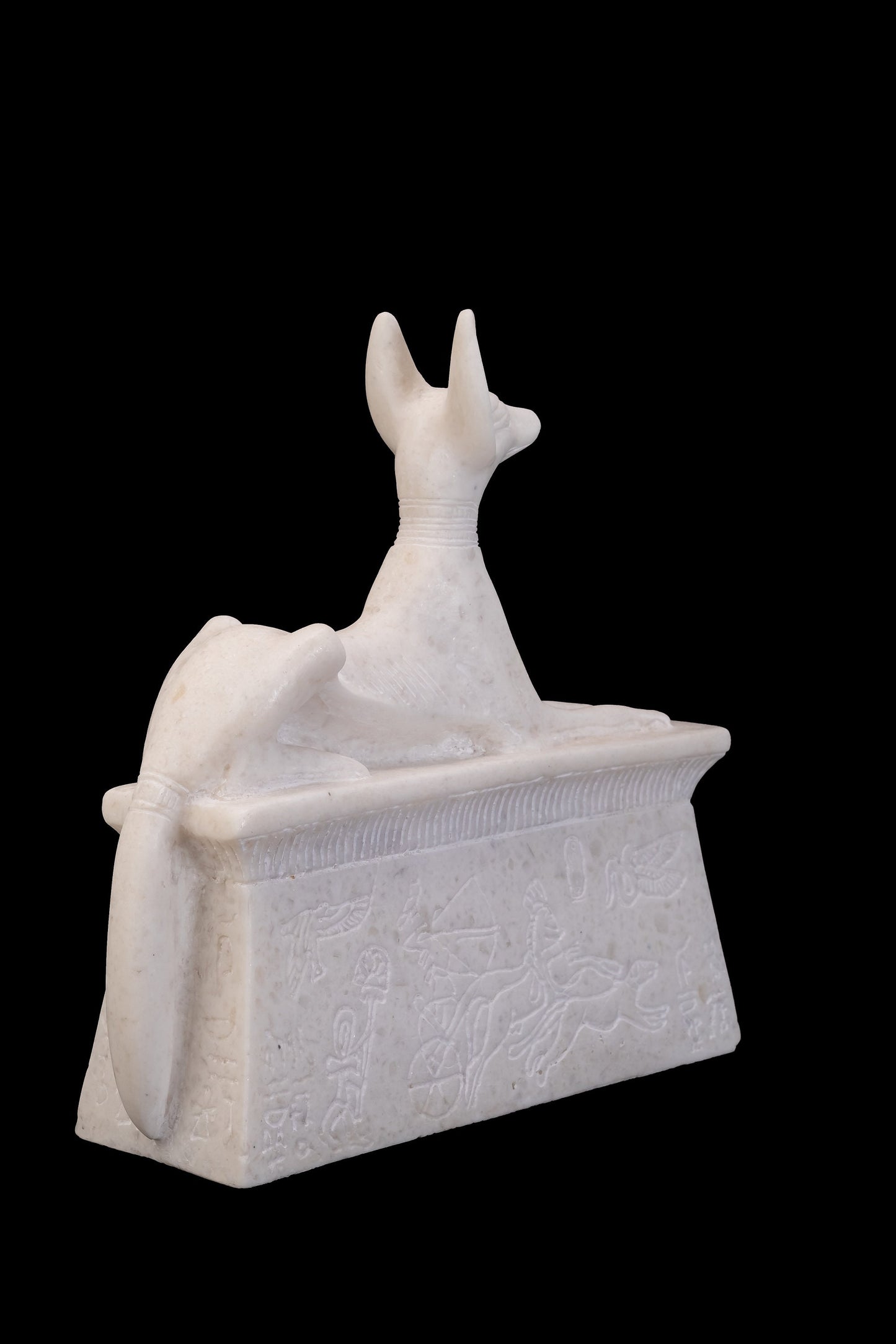 Unique ancient Egyptian statue of god Anubis. Alabaster stone made in Egypt