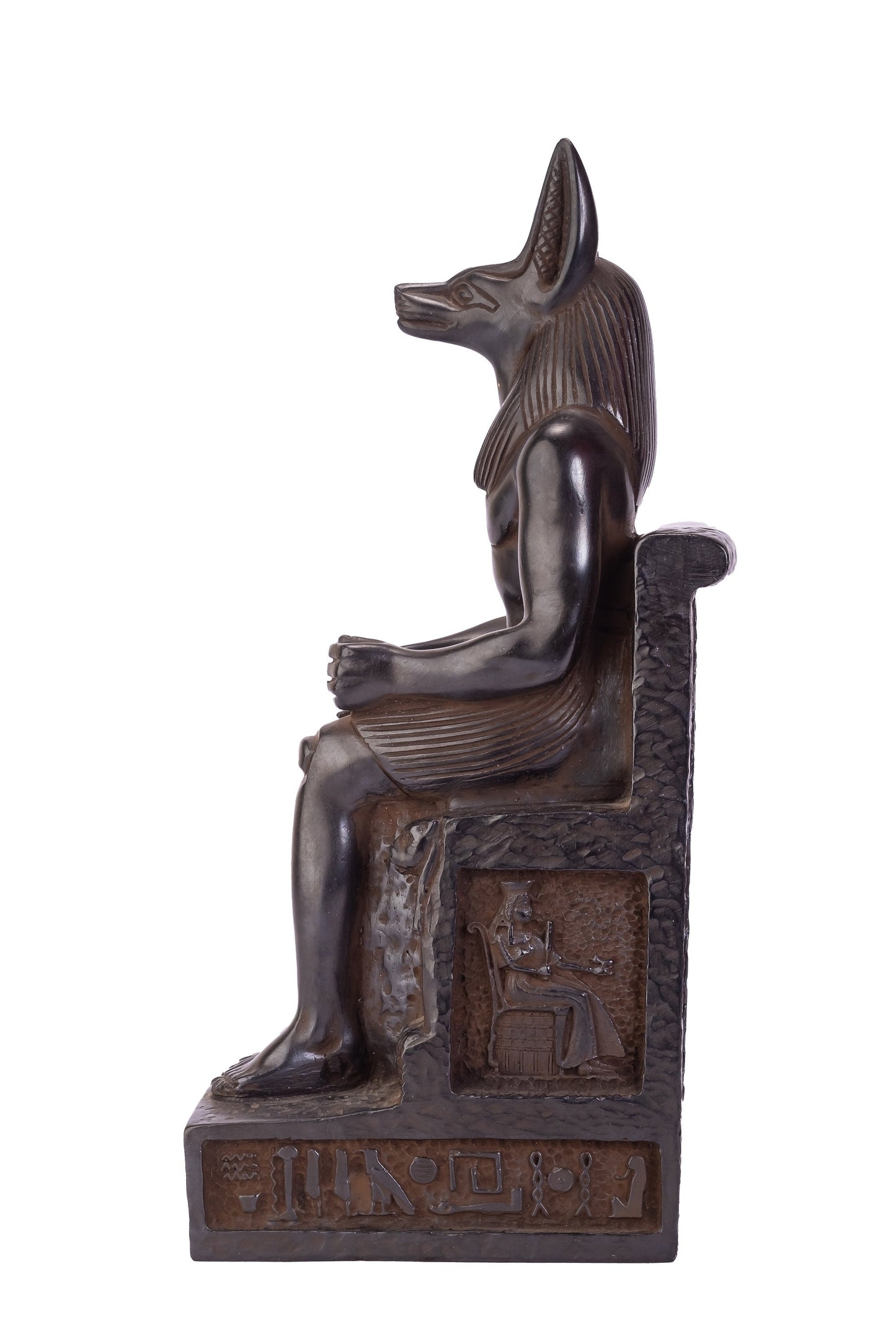 Statue of Egyptian God Anubis seated on the throne heavy black solid stone made in Egypt