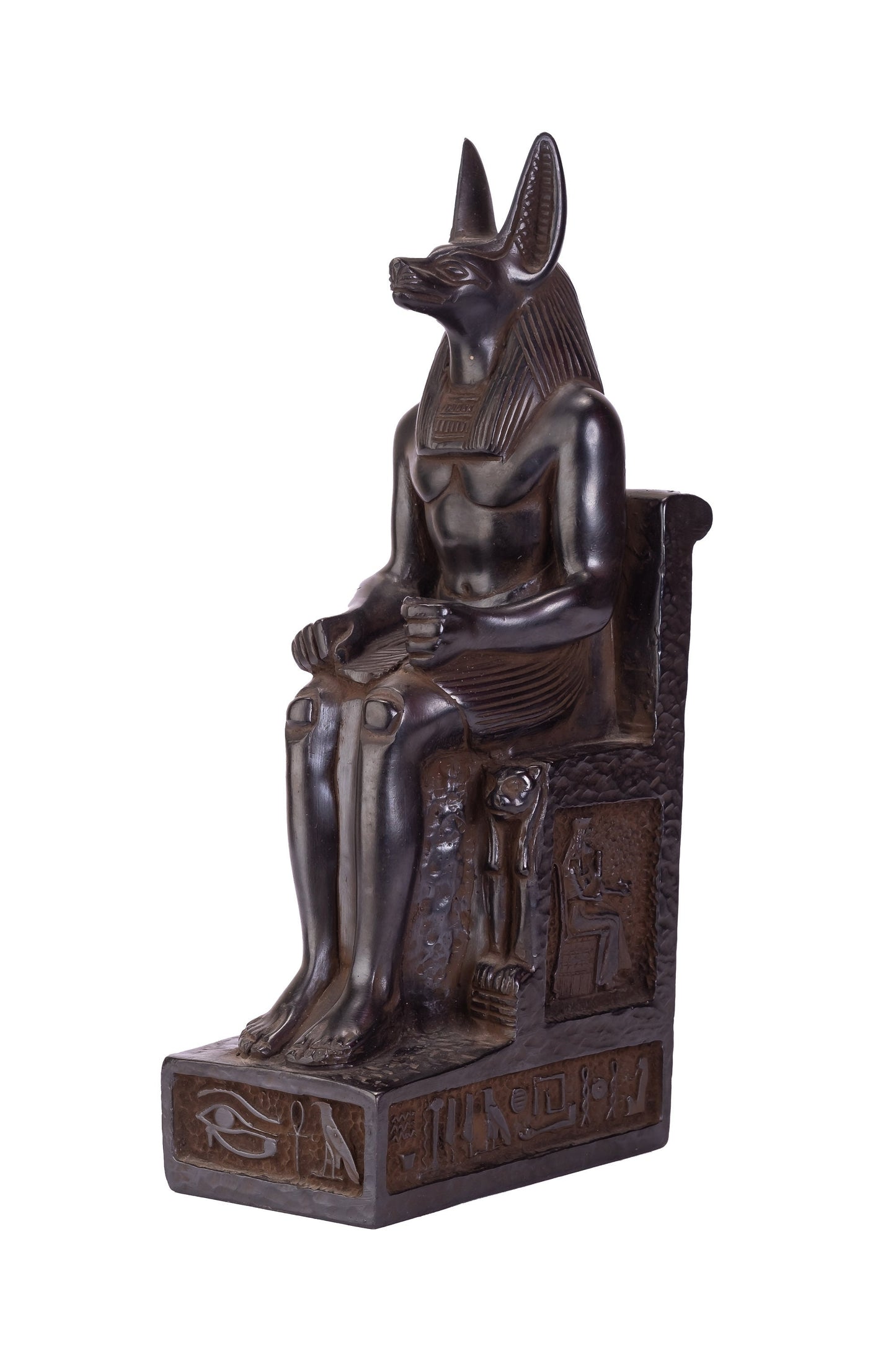 Statue of Egyptian God Anubis seated on the throne heavy black solid stone made in Egypt