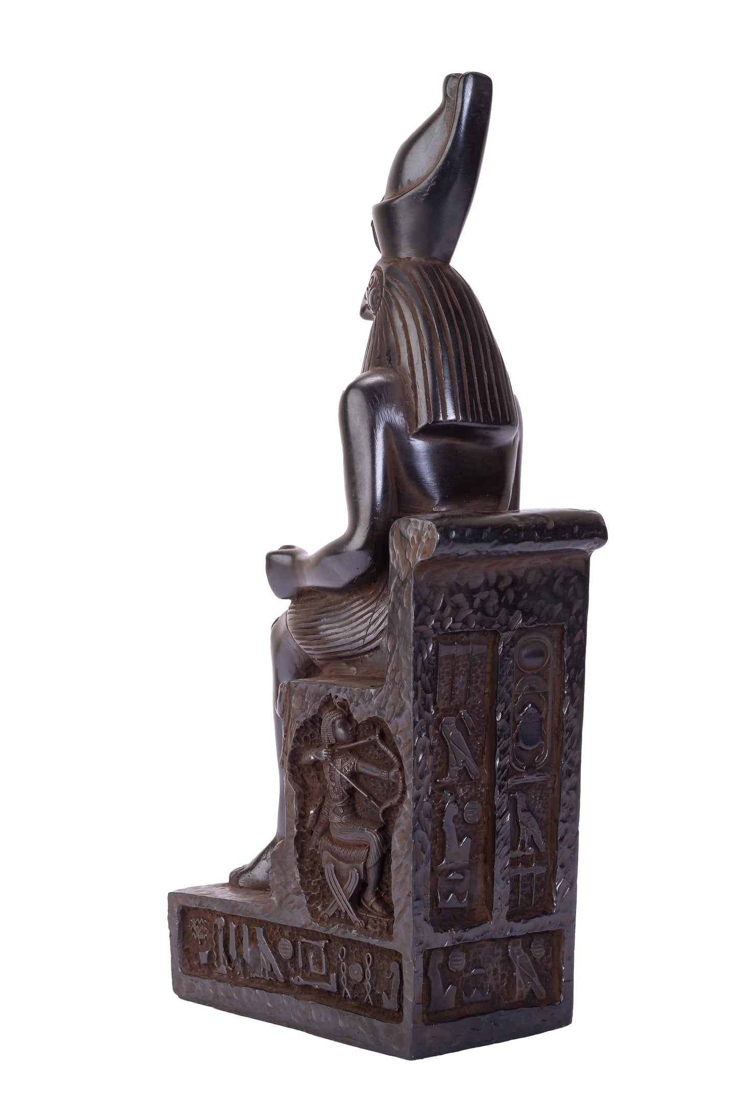 Horus protecting his tomb, Egyptian Handmade Altar Statue of Horus sitting as Falcon head with human body