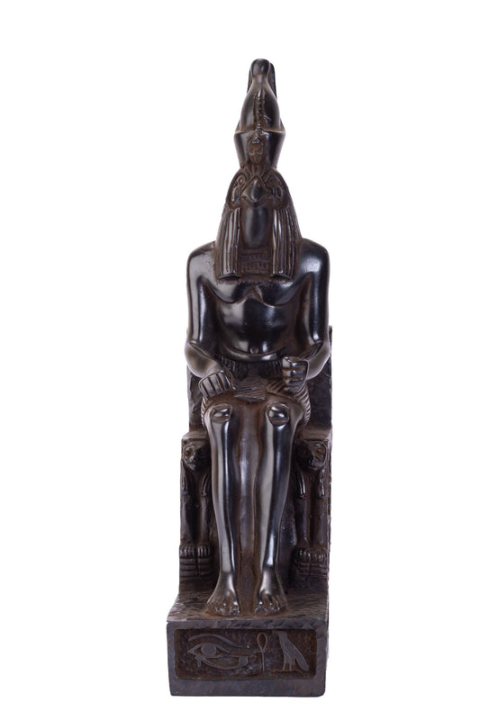 Horus protecting his tomb, Egyptian Handmade Altar Statue of Horus sitting as Falcon head with human body