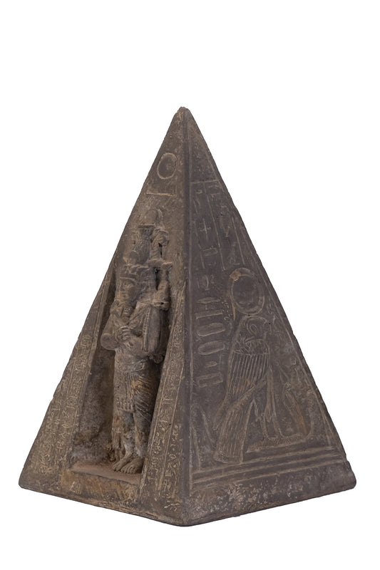 Ancient Egyptian pyramid of Giza with four side Egyptian Gods and decorations for better sleep and deeper meditation - hand carving