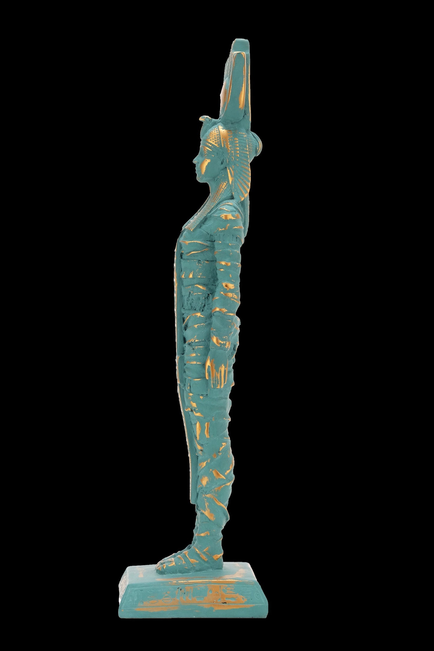 Ancient Egyptian statue of Isis large green statue with gold antique color contains eye of Horus -  solid stone made in Egypt