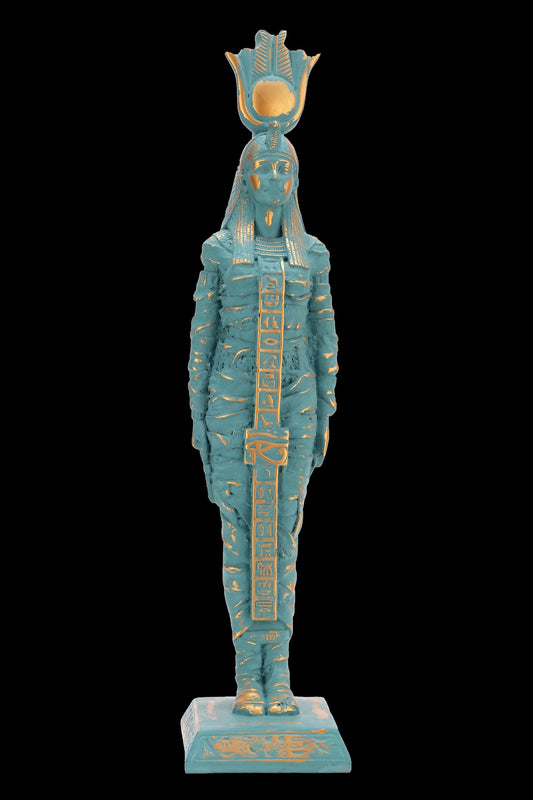 Ancient Egyptian statue of Isis large green statue with gold antique color contains eye of Horus -  solid stone made in Egypt