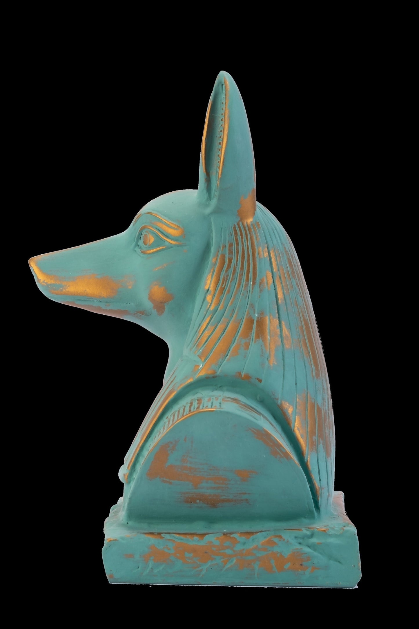 Rare Bust of Anubis Jackal face, God of afterlife and mummification handmade Altar statue green with gold antique color made in Egypt