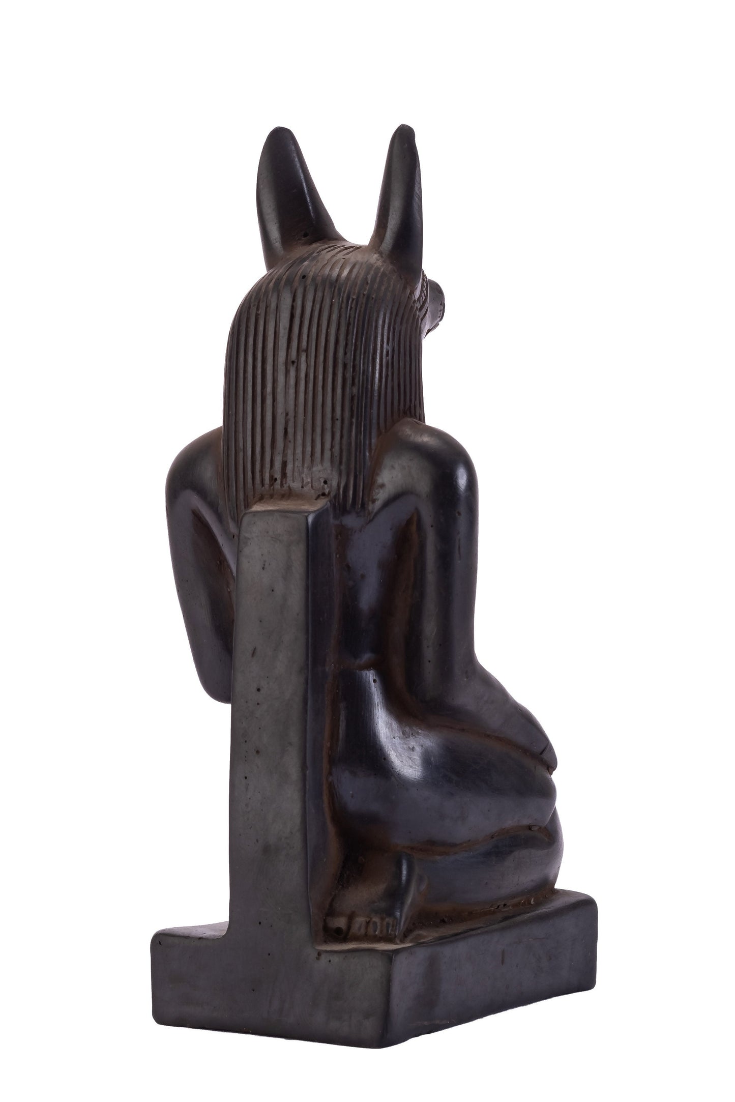 Ancient Egyptian statue of seated Anubis Jackal Dog Black solid stone made in Egypt