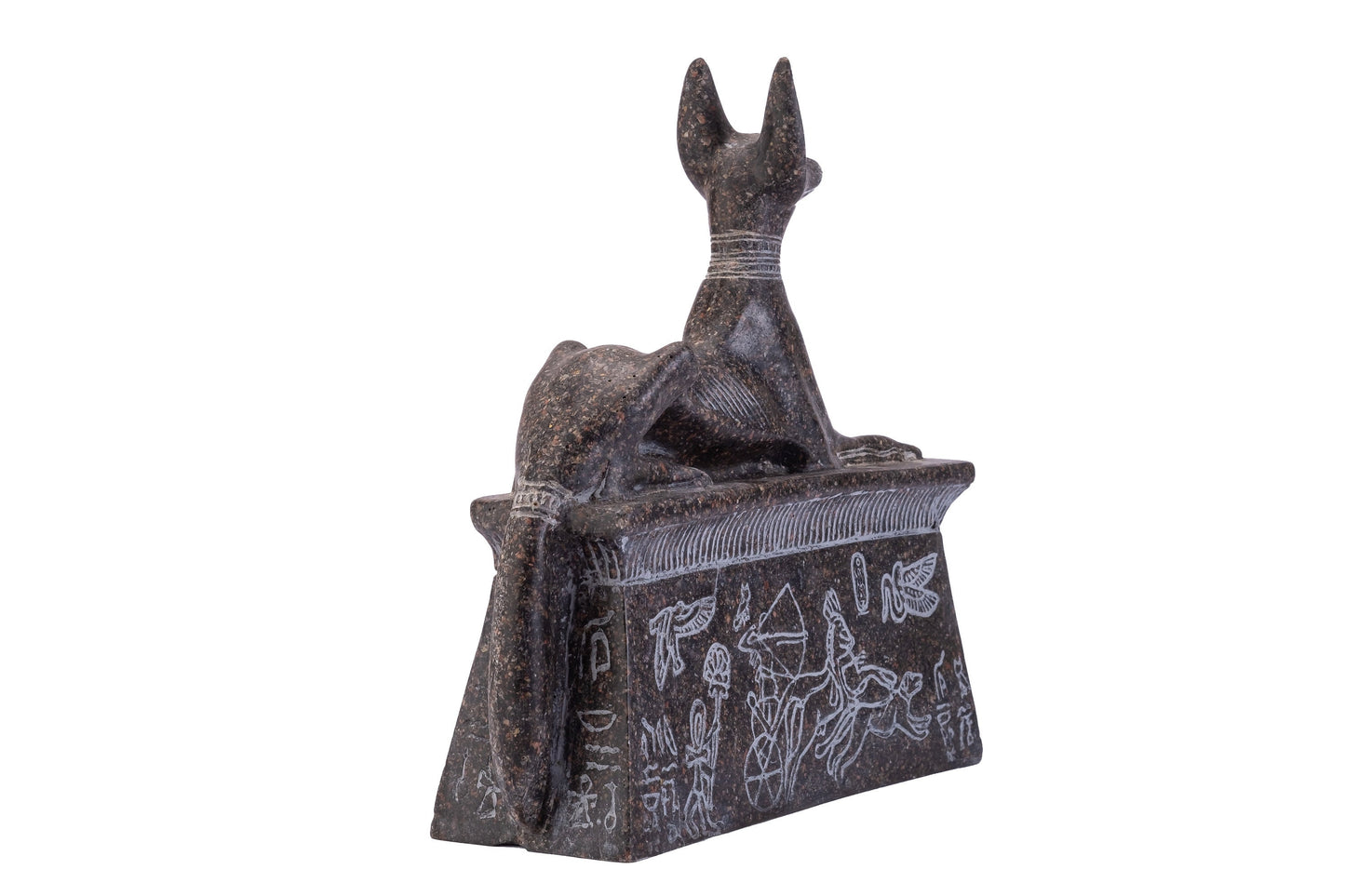 Replica of Anubis shrine with Ramses II chariot scene & Tutankhamun Family - sculpture Handmade in Egypt from Granite stone