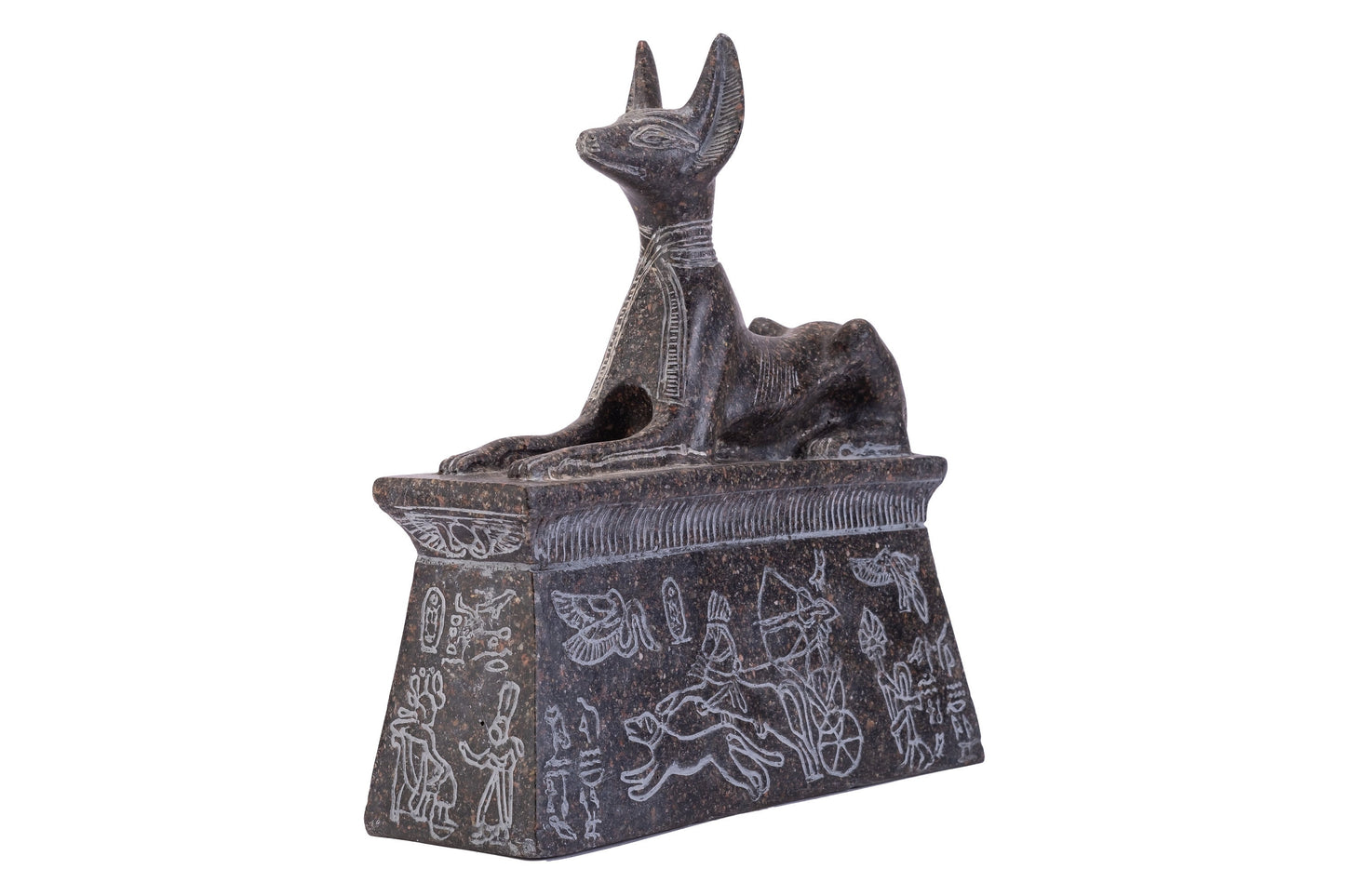 Replica of Anubis shrine with Ramses II chariot scene & Tutankhamun Family - sculpture Handmade in Egypt from Granite stone