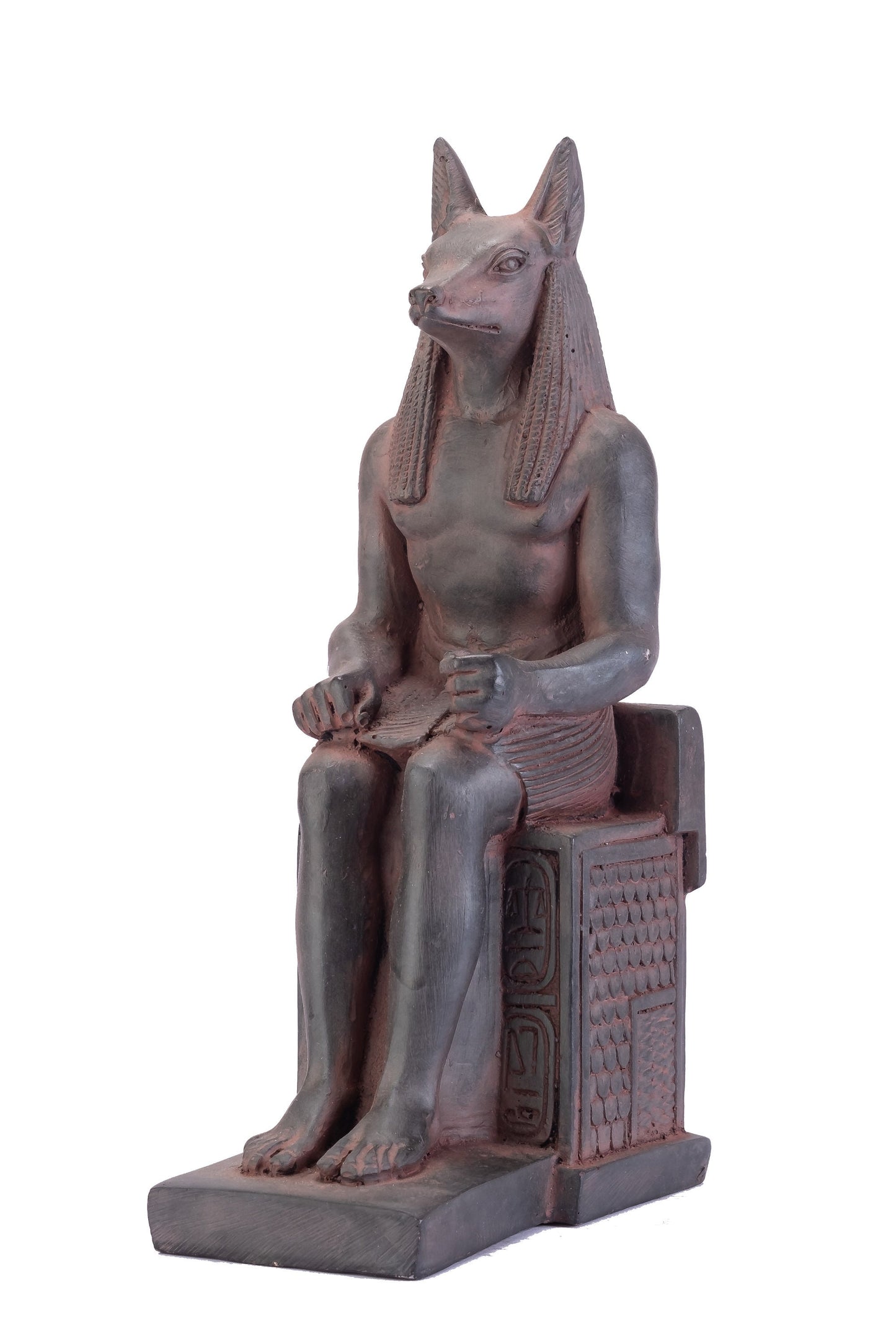 Amazing statue of the Jackal God Anubis sitting on a throne Replica Altar statue handmade in Egypt from Solid Black stone Heavy masterpiece