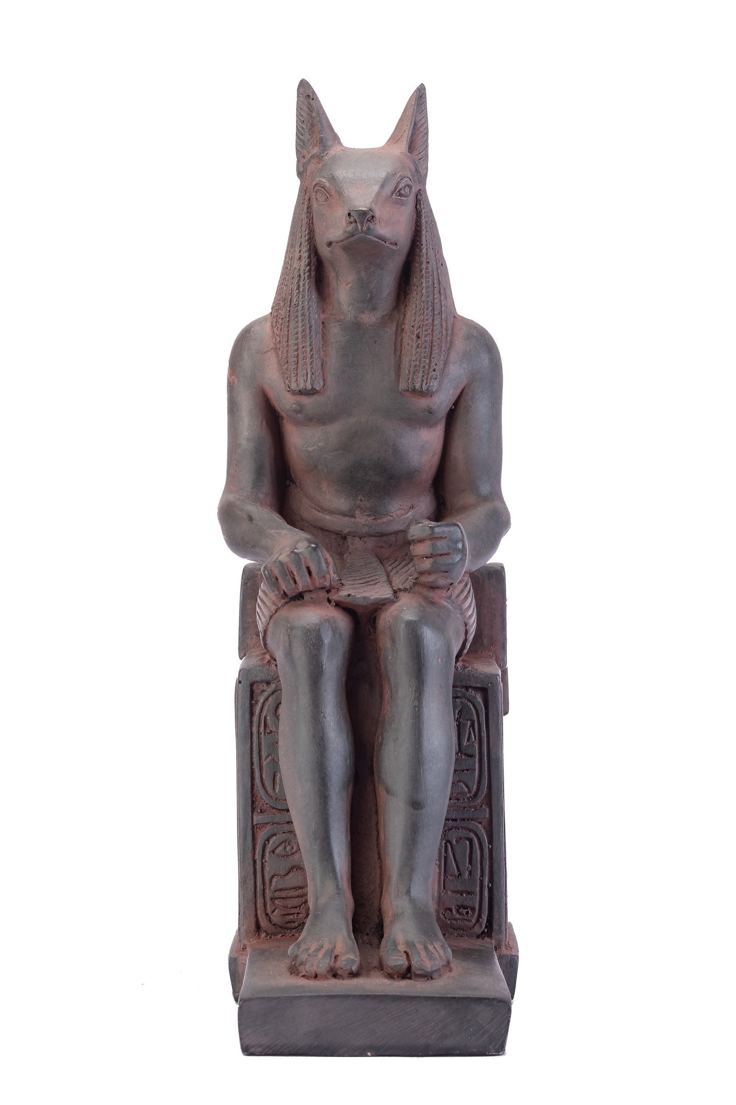 Amazing statue of the Jackal God Anubis sitting on a throne Replica Altar statue handmade in Egypt from Solid Black stone Heavy masterpiece