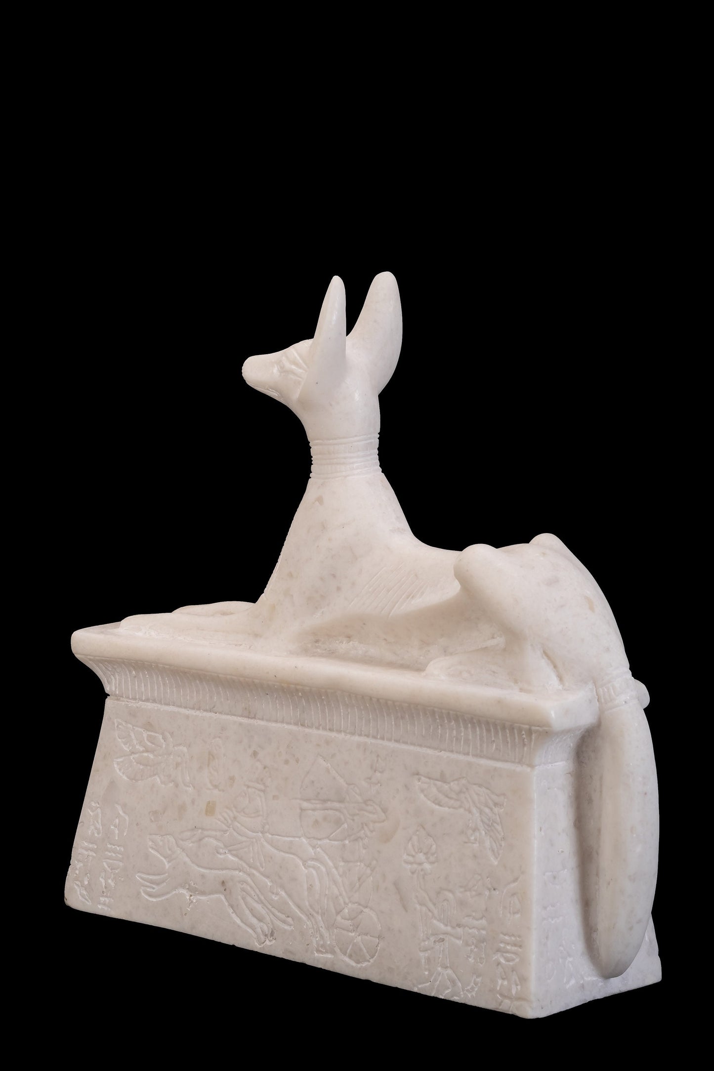 Unique ancient Egyptian statue of god Anubis. Alabaster stone made in Egypt