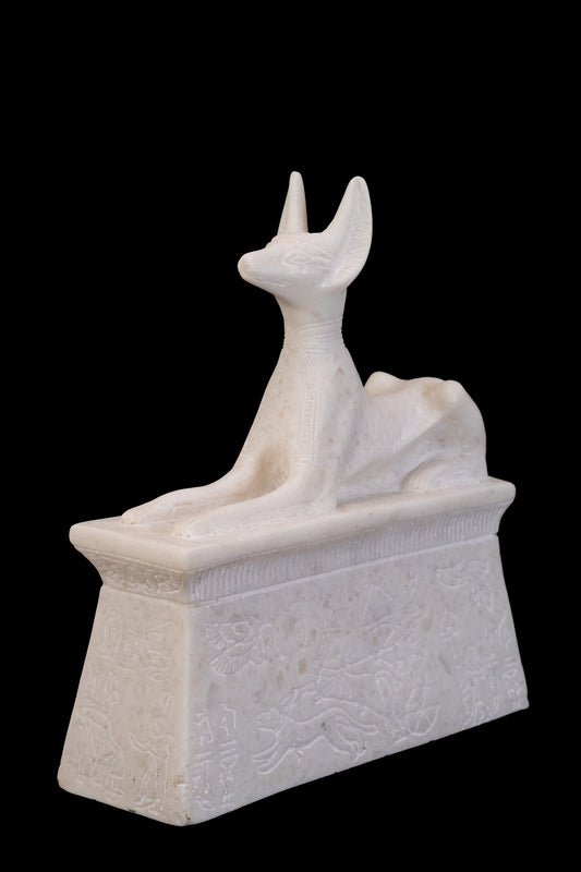 Unique ancient Egyptian statue of god Anubis. Alabaster stone made in Egypt