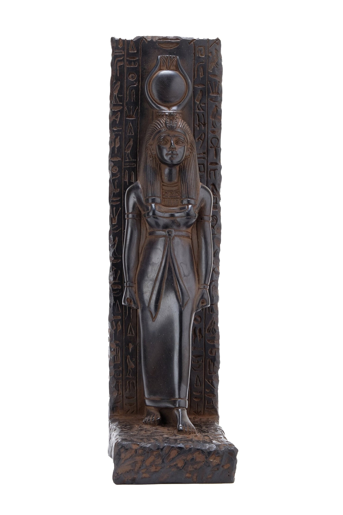 Statue of goddess Isis large stela relief heavy sculpture black solid stone made in Egypt