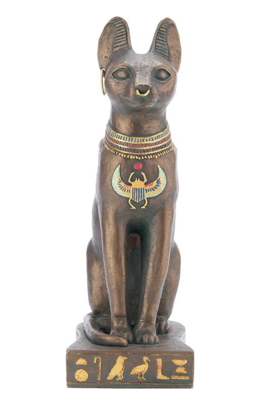 Statue of Egyptian Art Goddess Bastet cat heavy stone hand painted made in Egypt