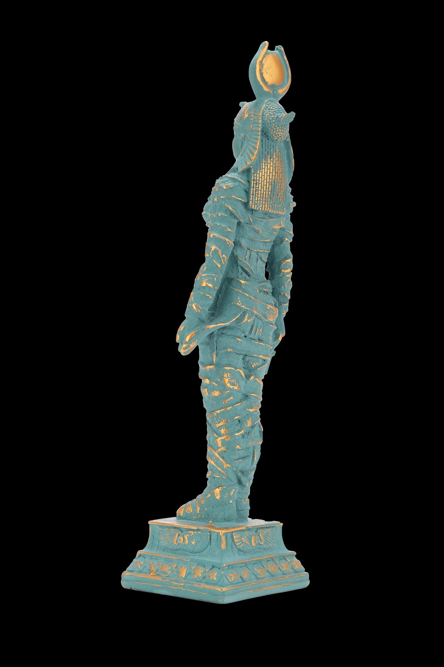 Ancient Egyptian statue of goddess Isis green statue with gold antique color contains eye of Horus solid stone made in Egypt