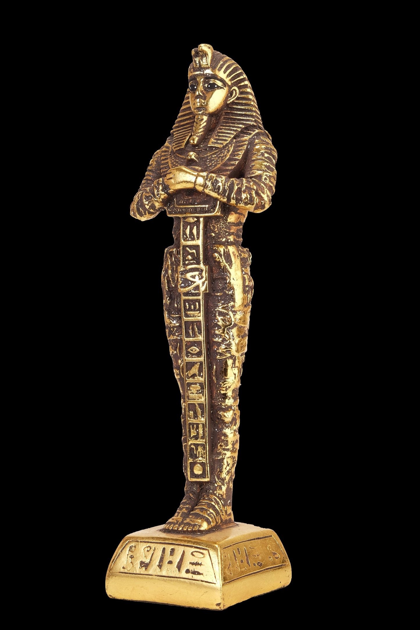 Unique Egyptian statue of King tut. Tutankhamun fighter in form of mummy gold leaf hand painted solid heavy stone made in Egypt