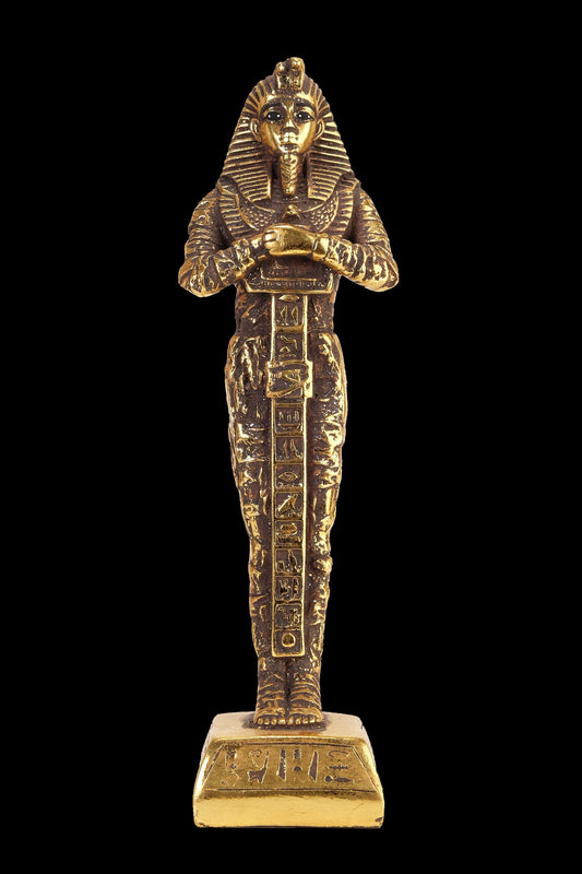 Unique Egyptian statue of King tut. Tutankhamun fighter in form of mummy gold leaf hand painted solid heavy stone made in Egypt