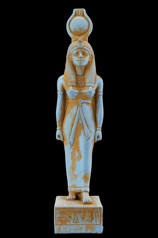 Ancient Egyptian statue of goddess Isis heavenly sculpture color heavy stone made in Egypt