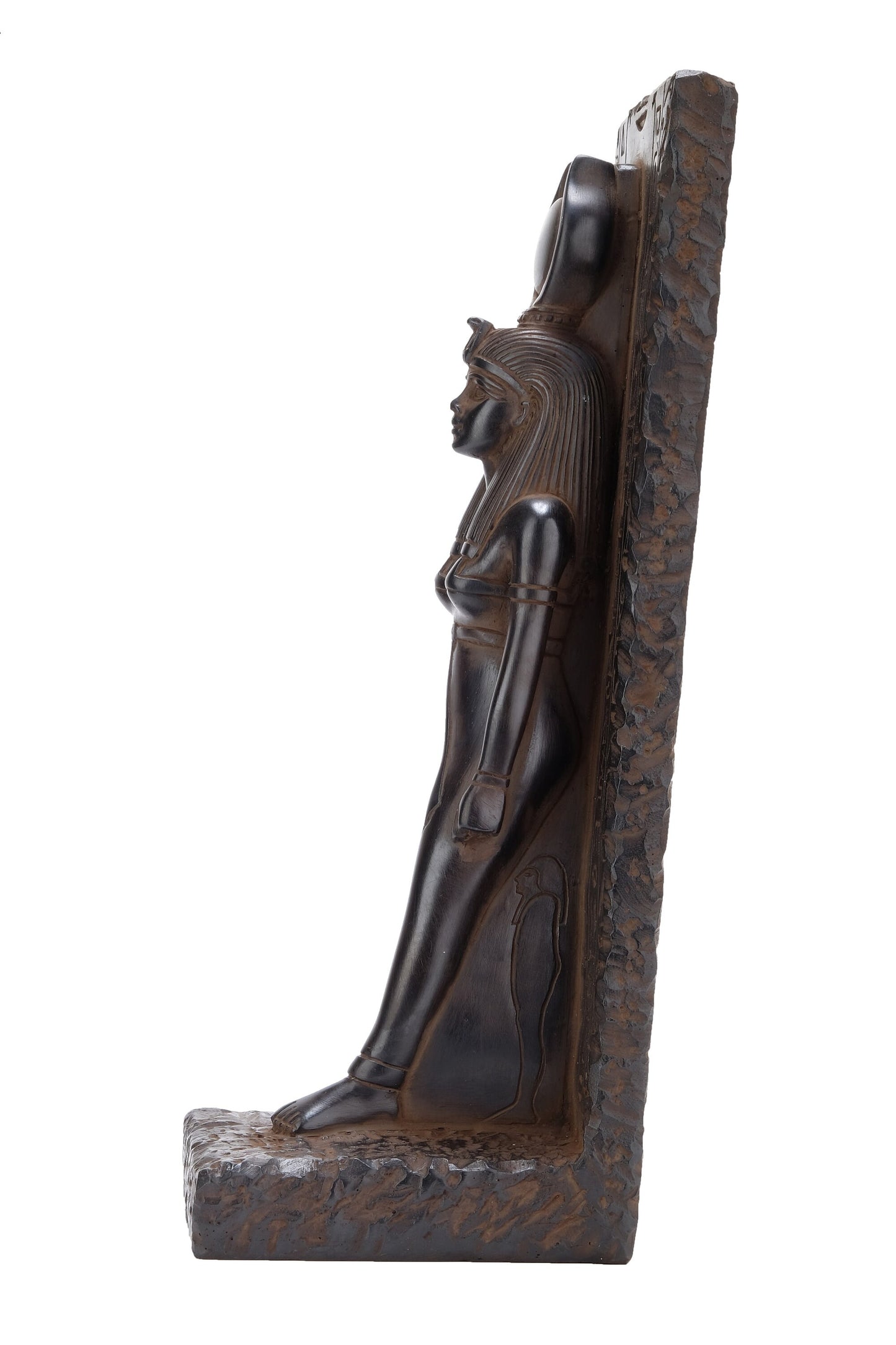 Statue of goddess Isis large stela relief heavy sculpture black solid stone made in Egypt