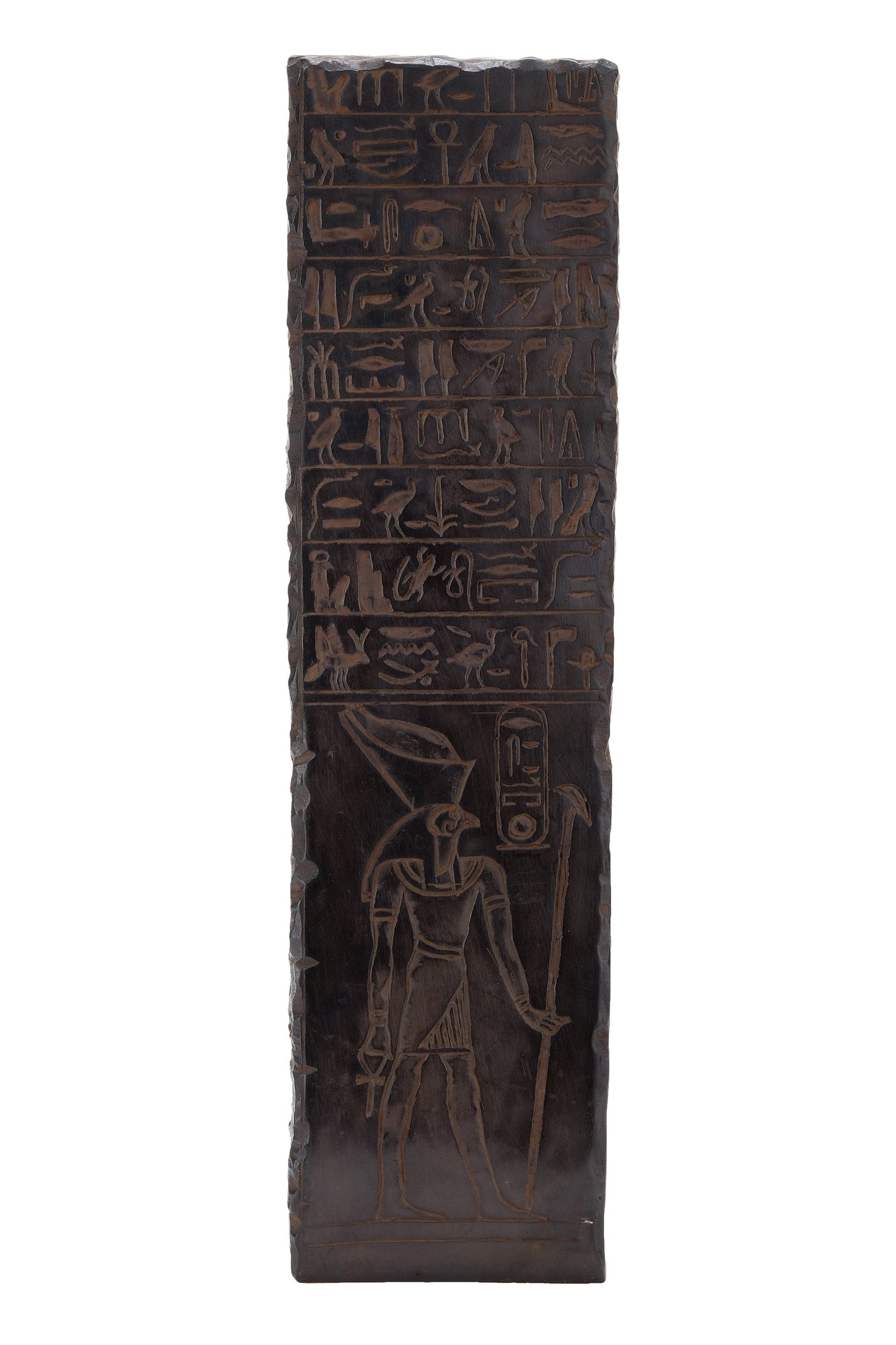 Statue of goddess Isis large stela relief heavy sculpture black solid stone made in Egypt