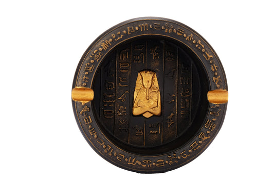 Unique ancient Egyptian handmade Ashtray with Hieroglyphics letters and mask of king Tutankhamun with golden Bronze finish - Made in Egypt