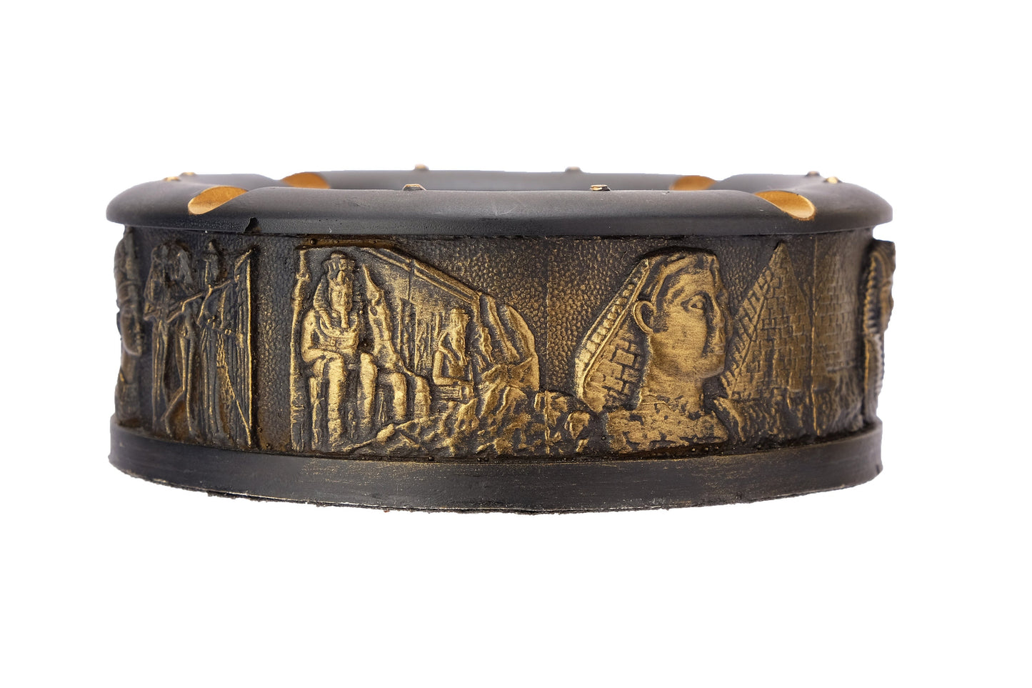 Unique ancient Egyptian Handmade colorful Ashtray with a famous head of king Tutankhamun and Queen Cleopatra with golden Bronze finish