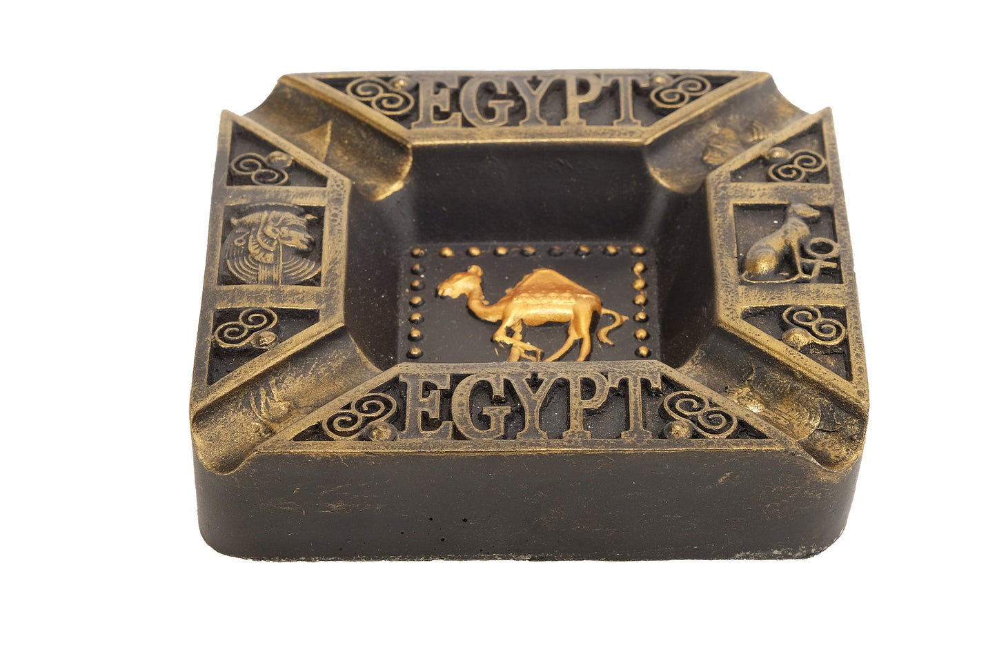 Unique ancient Egyptian handmade Colorful Ashtray with a Camel Golden Bronze finish made in Egypt