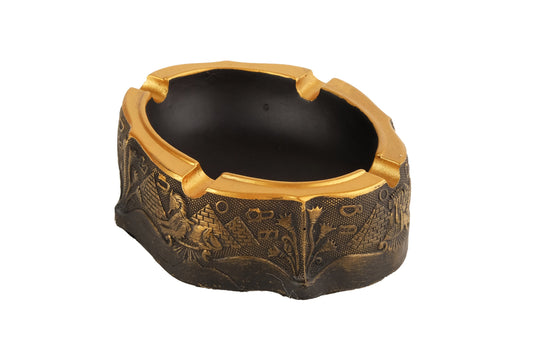 Unique ancient Egyptian Handmade Colorful Oval Ash Tray with golden bronze finish - Made in Egypt