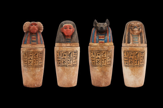 Egyptian Art canopic jars set 4 sons of Horus - made from Limestone hand painted - Made in Egypt