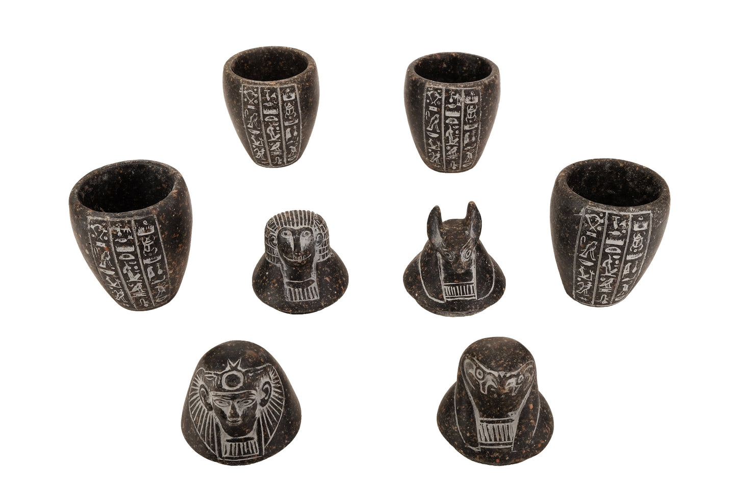 Egyptian Art canopic jars set 4 sons of Horus - made of Granite stonee - Made in Egypt
