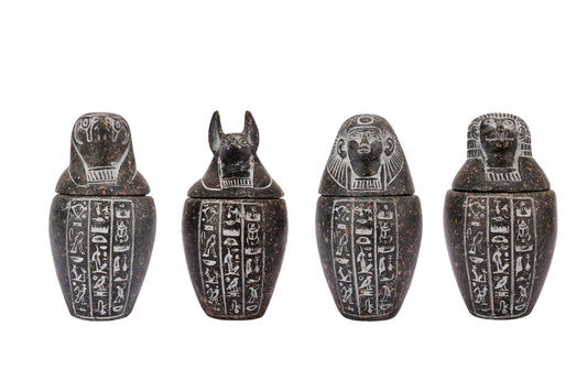 Egyptian Art canopic jars set 4 sons of Horus - made of Granite stonee - Made in Egypt