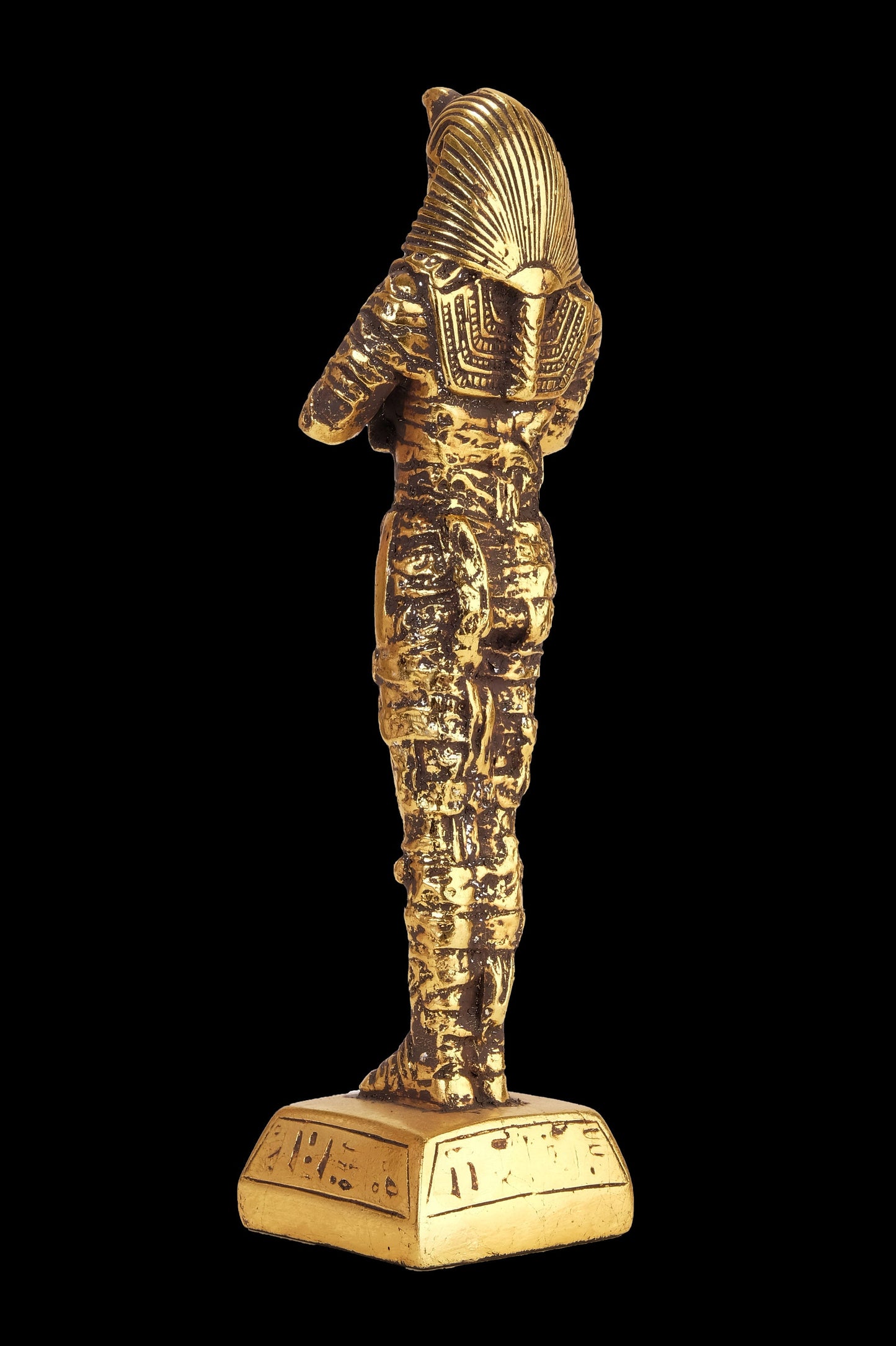 Unique Egyptian statue of King tut. Tutankhamun fighter in form of mummy gold leaf hand painted solid heavy stone made in Egypt