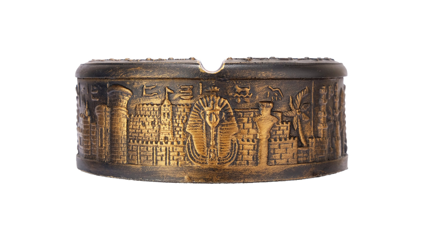 Unique ancient Egyptian handmade Ashtray with Hieroglyphics letters and mask of king Tutankhamun with golden Bronze finish - Made in Egypt