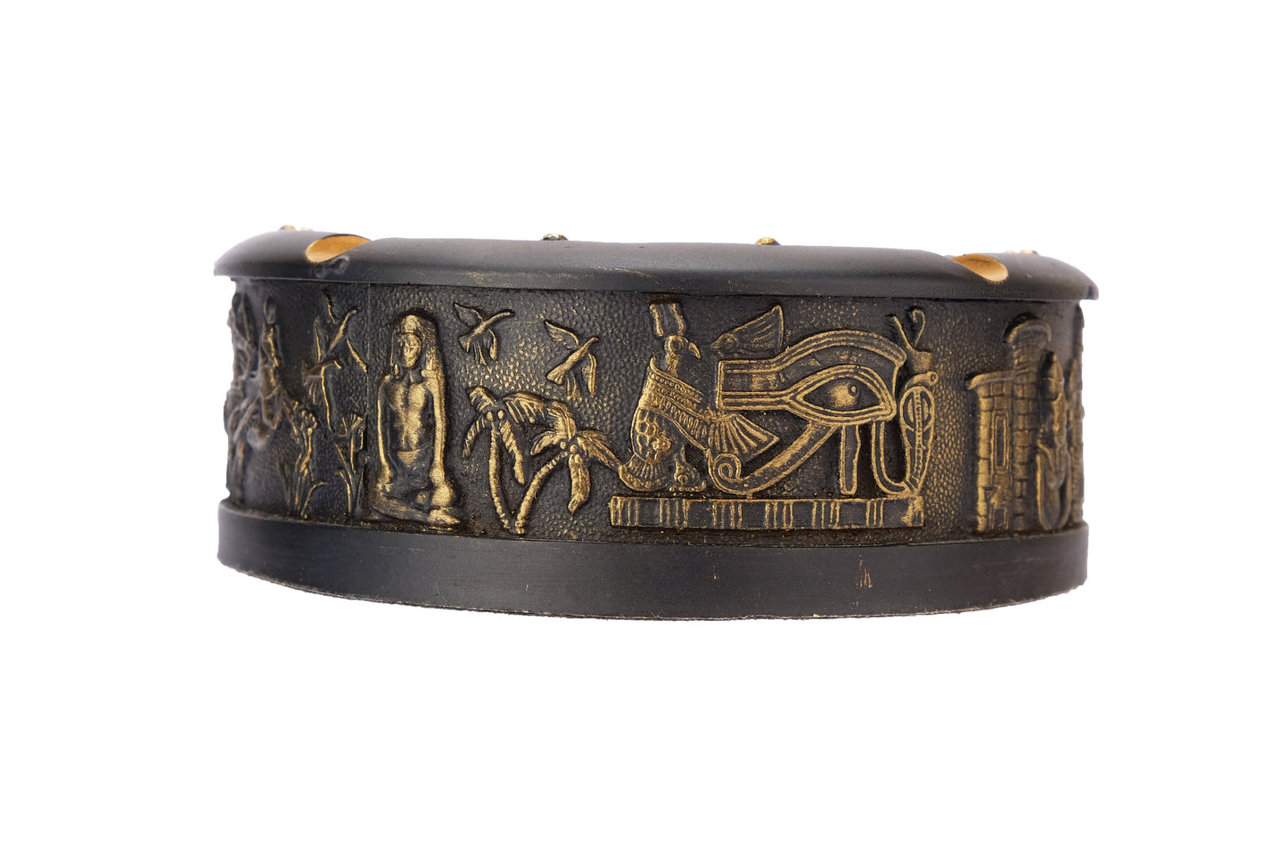 Unique ancient Egyptian Handmade colorful Ashtray with a famous head of king Tutankhamun and Queen Cleopatra with golden Bronze finish