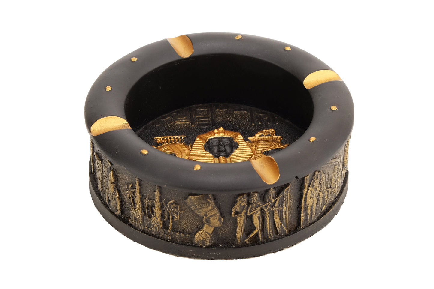 Unique ancient Egyptian Handmade colorful Ashtray with a famous head of king Tutankhamun and Queen Cleopatra with golden Bronze finish