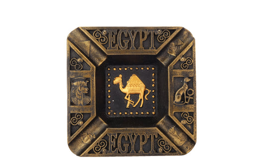 Unique ancient Egyptian handmade Colorful Ashtray with a Camel Golden Bronze finish made in Egypt