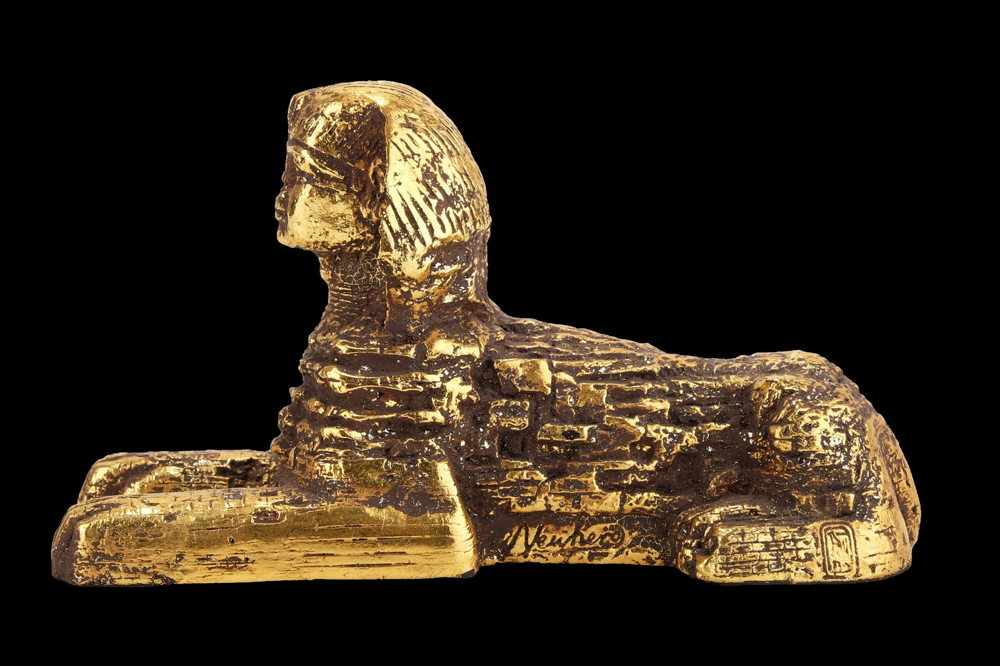 Egyptian statue sphinx heavy stone gold leaf hand painted made in Egypt