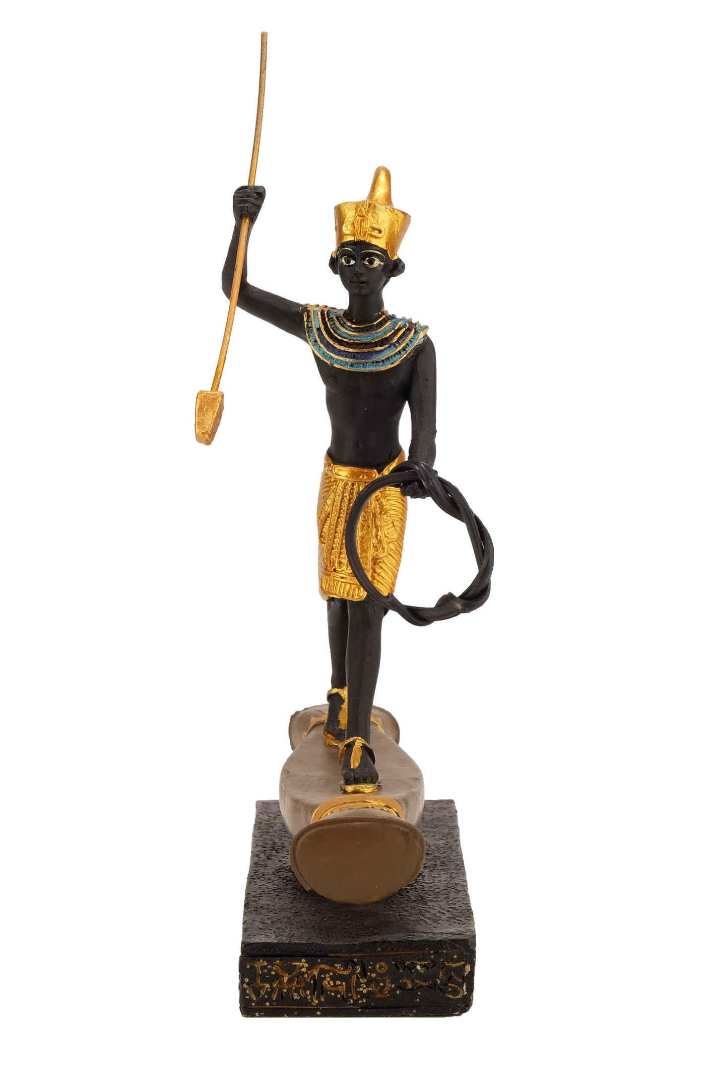 Unique ancient Egyptian statue of king Tutankhamun fighter hand painted gold and black small piece replica statue made in Egypt